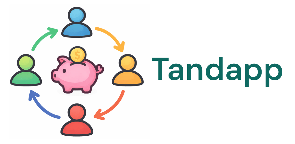 Tandapp banner with participant icons cycling around a savings piggy bank.
